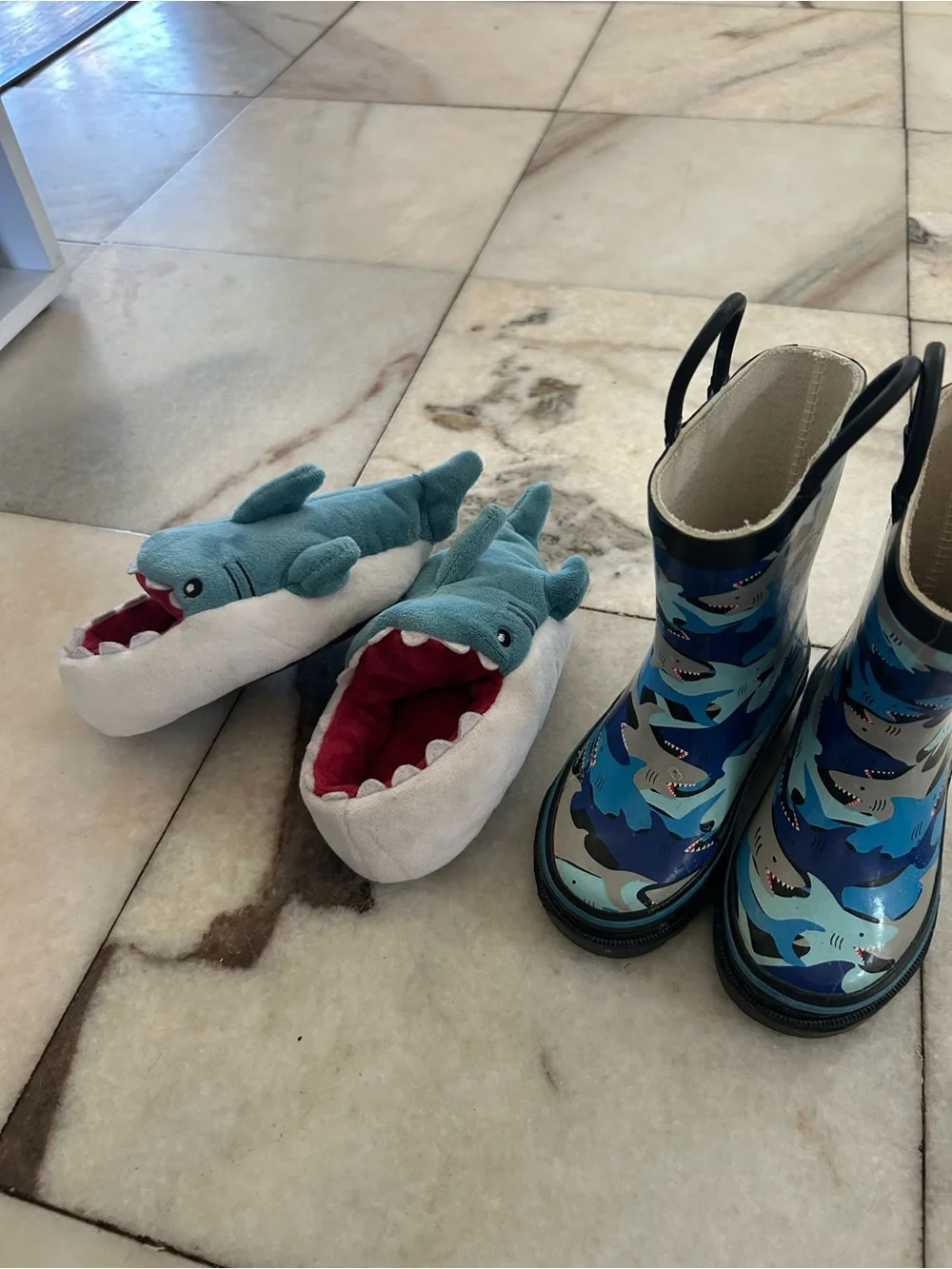 Kids Blue Shark Slippers and Rain Boots Set
